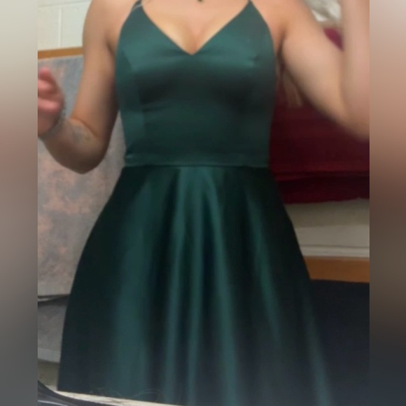 Green Satin Prom Dress - Picture 2 of 3